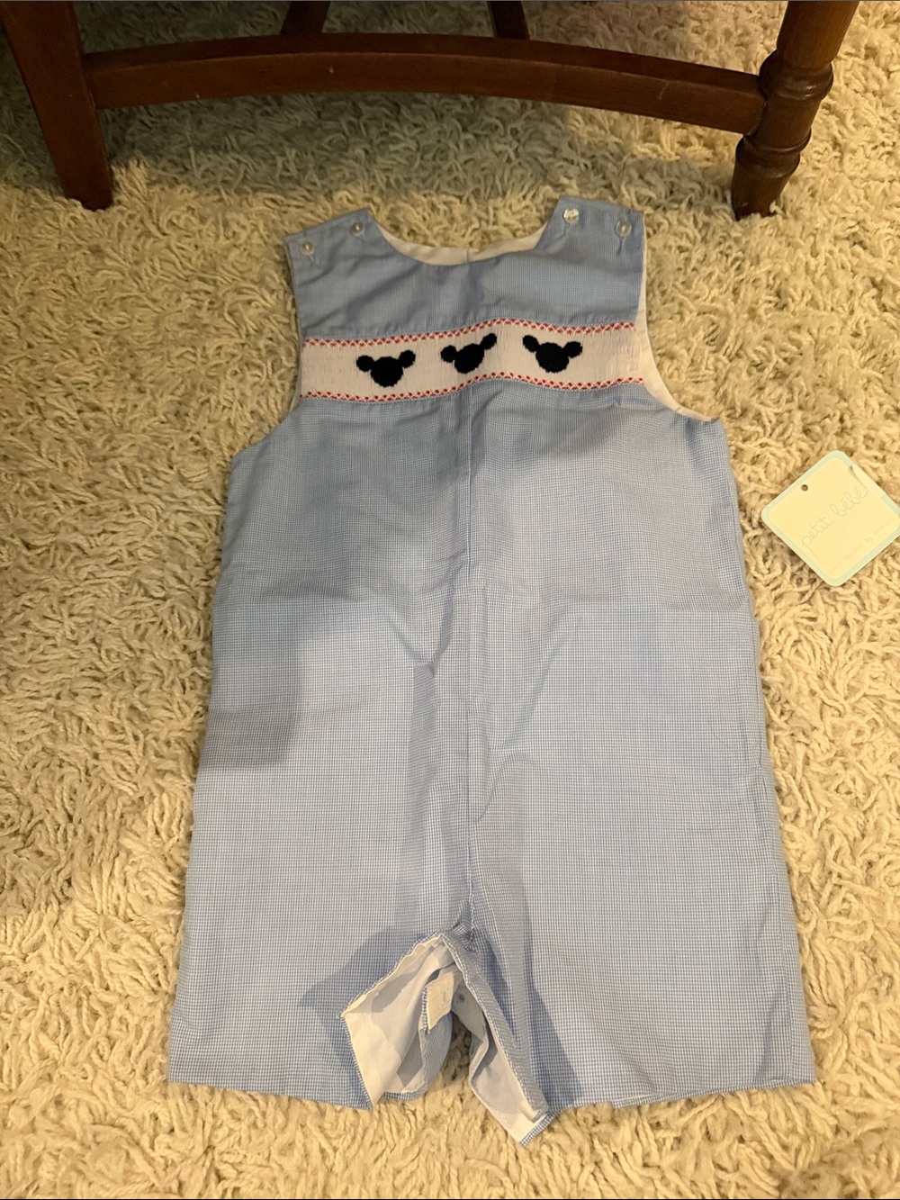 Blue Smocked Mickey-Trim Baby Romper